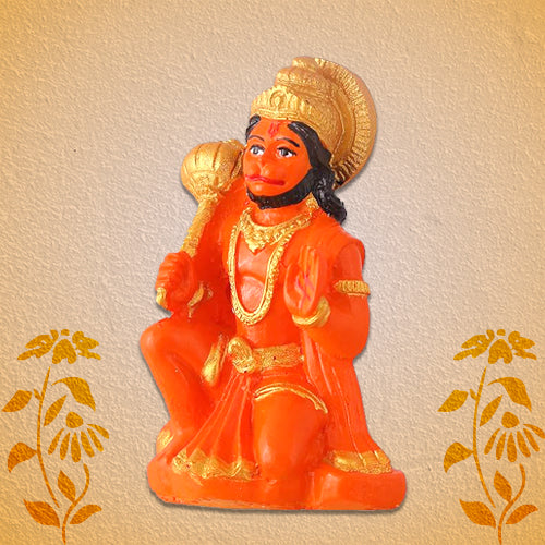 Orange Hanuman Ji Murti Statue Idol for Pooja Car Dashboard Homer Temple ( 3 Inch Murti ,Polyresin )