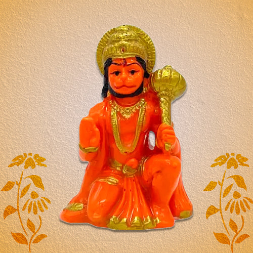 Orange Hanuman Ji Murti Statue Idol for Pooja Car Dashboard Homer Temple ( 3 Inch Murti ,Polyresin )