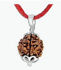 HaridwarDivine 3 Mukhi Rudraksha Pendant/Three Face Rudraksha Pendant Card - Silver Metal Cap (Lab Certified)