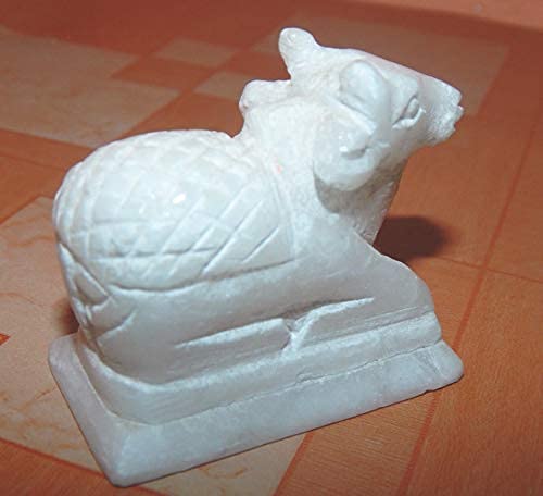 White Marble Stone Shiva Nandi Murti Statue Figurine Idol Sculpture  for Puja Home, Office, Temple, Mandir.