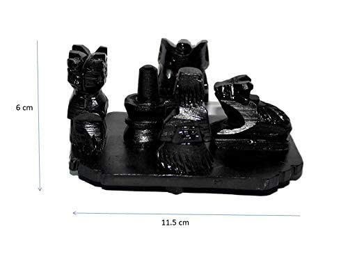 Black Marble Shivling with Shiv Parivar and Nandi Statue (Black)