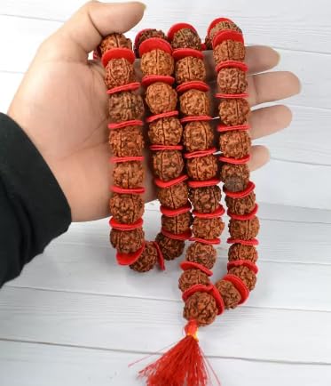 Handcrafted Velvet 5 Mukhi 54 +1 Beads Rudraksha Mala 20 Inch Long for Mantra Jaap, Prayers, Temple