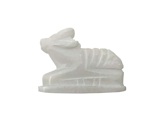 White Marble Stone Shiva Nandi Murti Statue Figurine Idol Sculpture  for Puja Home, Office, Temple, Mandir.