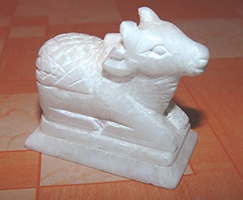 White Marble Stone Shiva Nandi Murti Statue Figurine Idol Sculpture  for Puja Home, Office, Temple, Mandir.