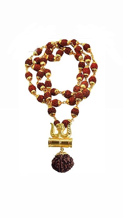 Rudraksha Mala, Golden Om Trishul Damru Pendant, Original Spiritual Shiva Bholenath Religious chain Locket for men and women