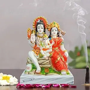 Multicolor Shiv Parivar Family Idol Parvati Shiv Ganesh for Diwali, Temple, Mandir (Marble ),