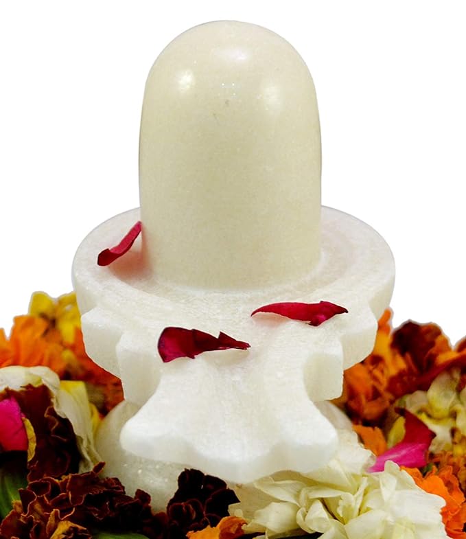 HaridwarDivine White Marble Shivling, Oval Shape, Stone Made, Size  3inch and 100g, Pack of 1 White Marble Shivling in Box