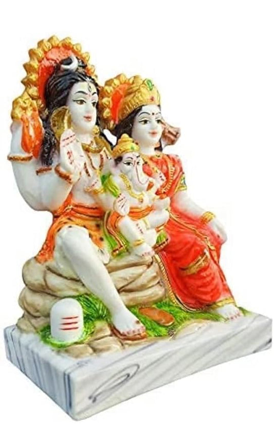 Multicolor Shiv Parivar Family Idol Parvati Shiv Ganesh for Diwali, Temple, Mandir (Marble ),