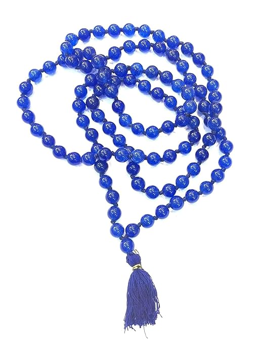 Original Blue Agate Mala  | Hakik Round Beads Hand Knotted Mala (109 Beads) Shani Mantras japa