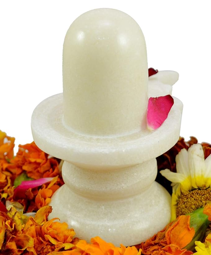 HaridwarDivine White Marble Shivling, Oval Shape, Stone Made, Size  3inch and 100g, Pack of 1 White Marble Shivling in Box