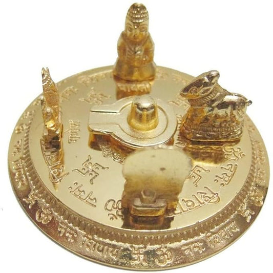 Metal Shiv Parivar Plate with Shivling, Shri Kartik, Ganesh, MATA Parvati, and Nandi  Golden Colour Shiv Parivar for Home Puja, Jalabhishek