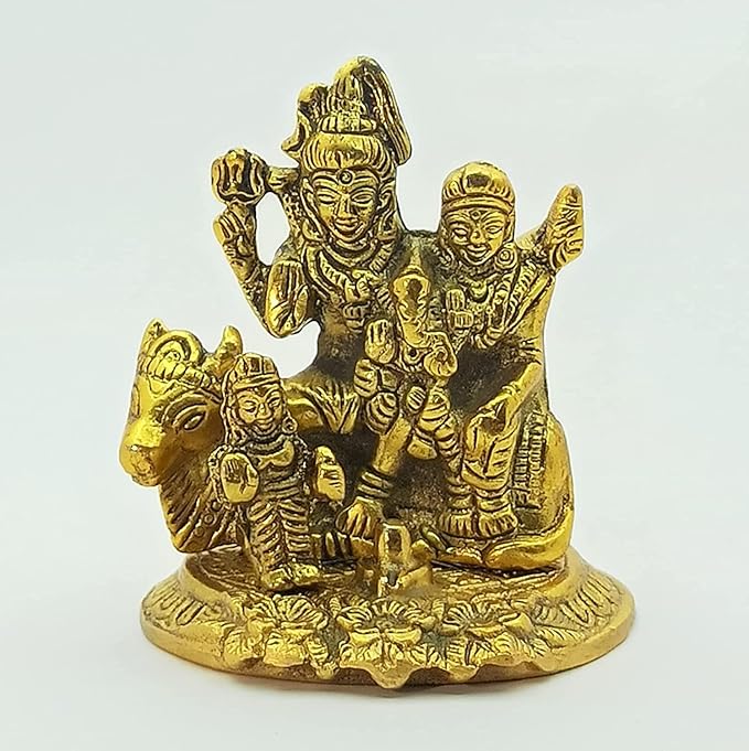 Metal Shiva Family Idol Murti Statue Shiv Parvati Ganesh Kartik Idol Parivar for Home Puja, Living Room Temple