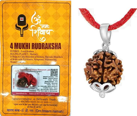 HaridwarDivine  Brown 4 Mukhi Nepali Rudraksha card Four Face Mantra Siddha Rudraksh Certified with Lab Report