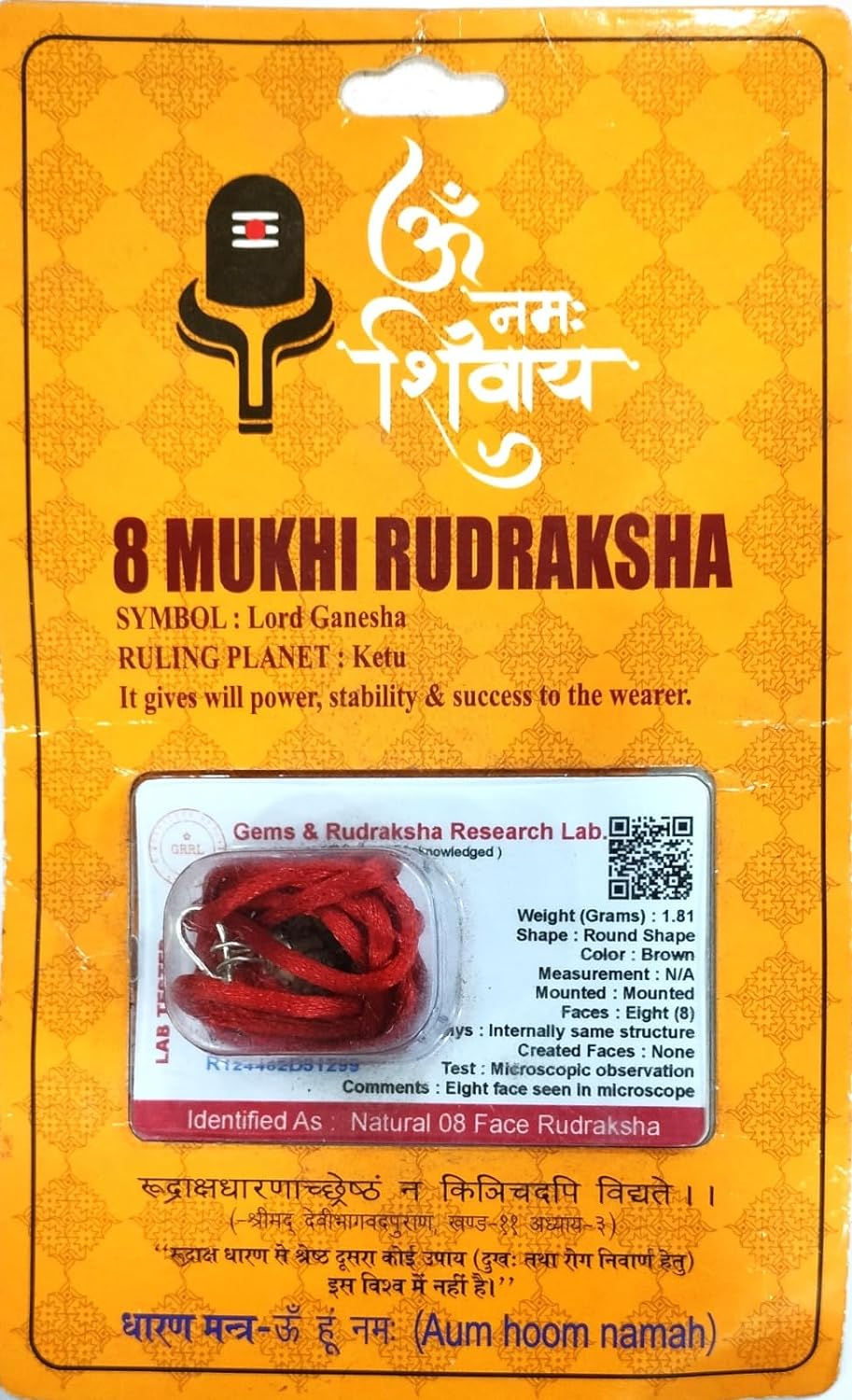 HaridwarDivine 8 Mukhi Rudraksha with Silver Pandent 8 Faces Rudraksha with Original Cerified with in Brown Colur