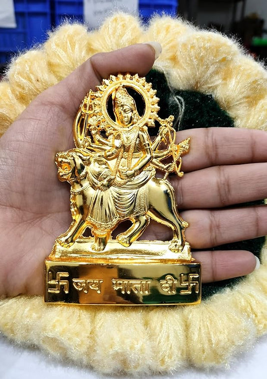 Metal Durga Maa Rani Photo Pooja Ghar  Home  Decor Living Room  Gifting Also (Golden ,Metal)