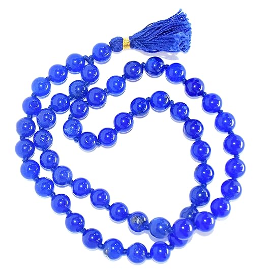 Original Blue Agate Mala  | Hakik Round Beads Hand Knotted Mala (109 Beads) Shani Mantras japa