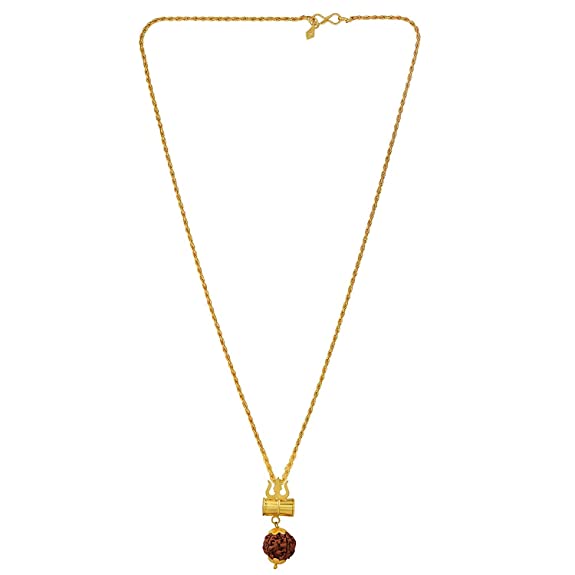 Gold Plated Brown Rudraksha Lord Shiv Trishul Damru Locket