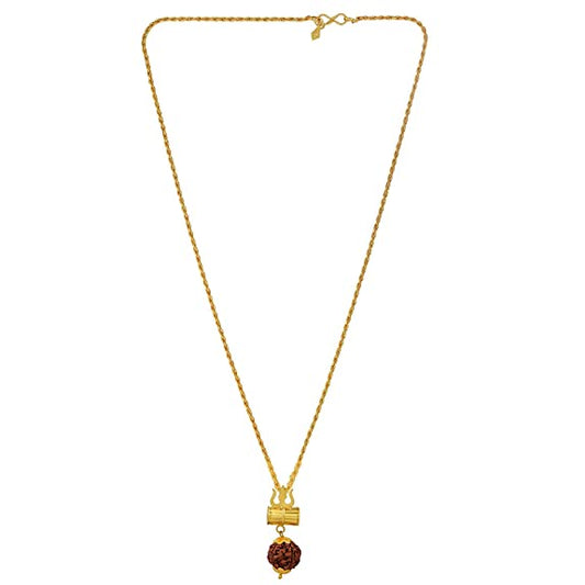 Gold Plated Brown Rudraksha Lord Shiv Trishul Damru Locket